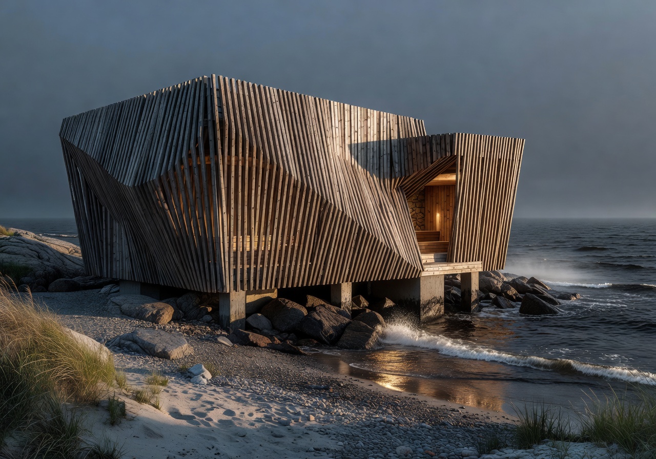 Löyly Helsinki modern seaside sauna with sculptural wooden facade on the Baltic shore